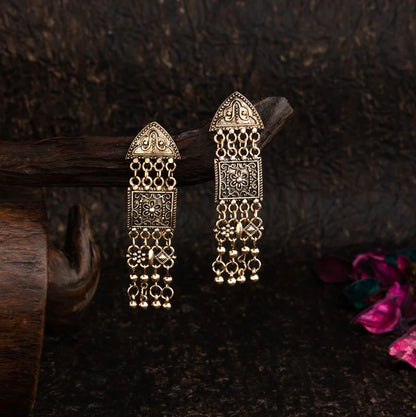 Geometric Silver/Gold Plated Long Earrings – Ethnic Statement Danglers