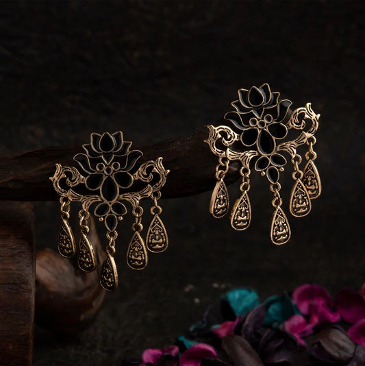 Gold Plated Antique Lotus Earrings