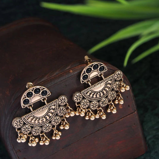 Antique Gold Plated Half Moon Earrings – Ethnic Dangler Jhumkas