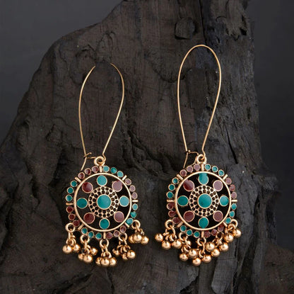 Gold Plated Floral Enamel Dangler Earrings – Long Hook Design