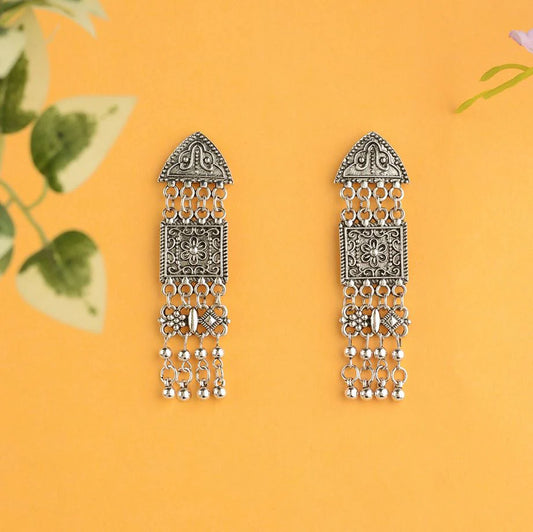 Geometric Silver/Gold Plated Long Earrings – Ethnic Statement Danglers