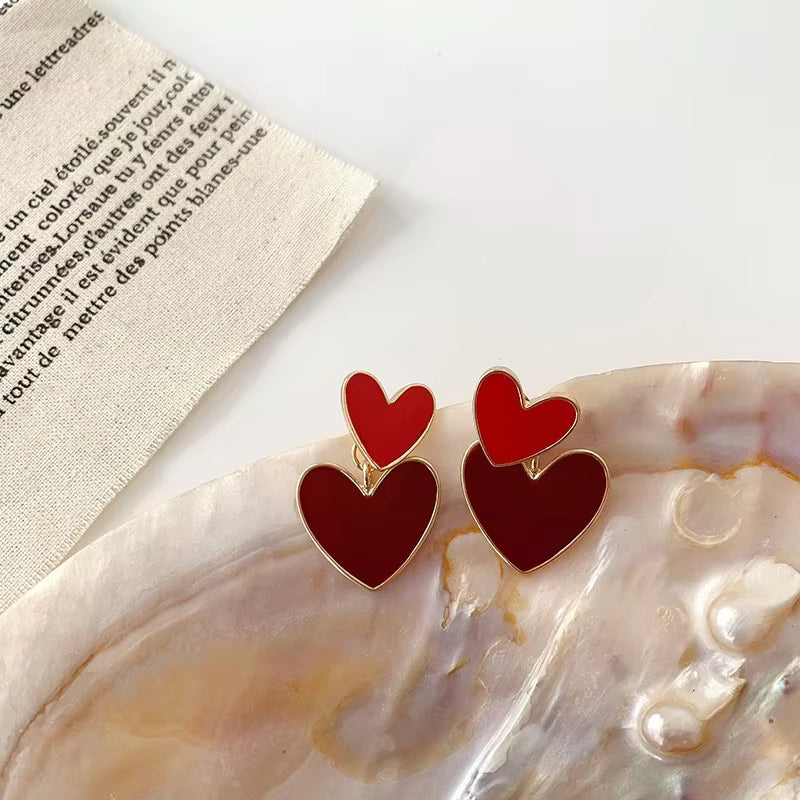 Women’s Fashion Earrings – Double Layered Heart Design