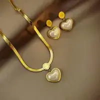 Sweet Heart-Shaped Titanium Steel Necklace & Earrings Set – 18K Gold Plated